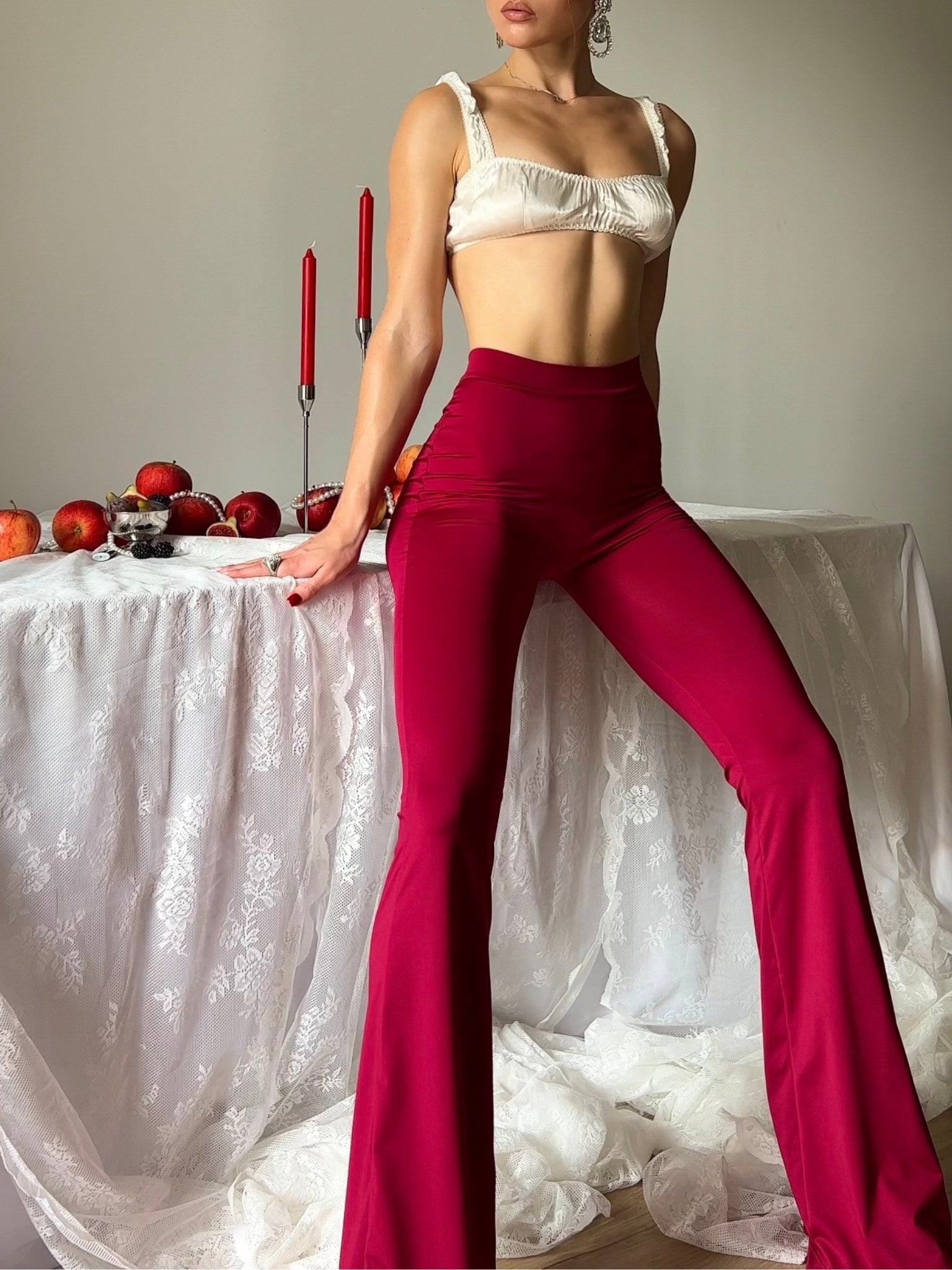 PANTALÓN CAMPANA AL ANDALUS BURGUNDY